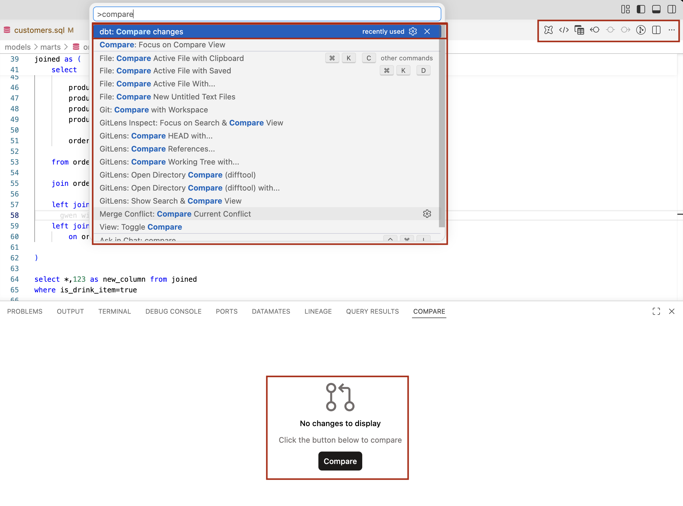 Compare changes in development