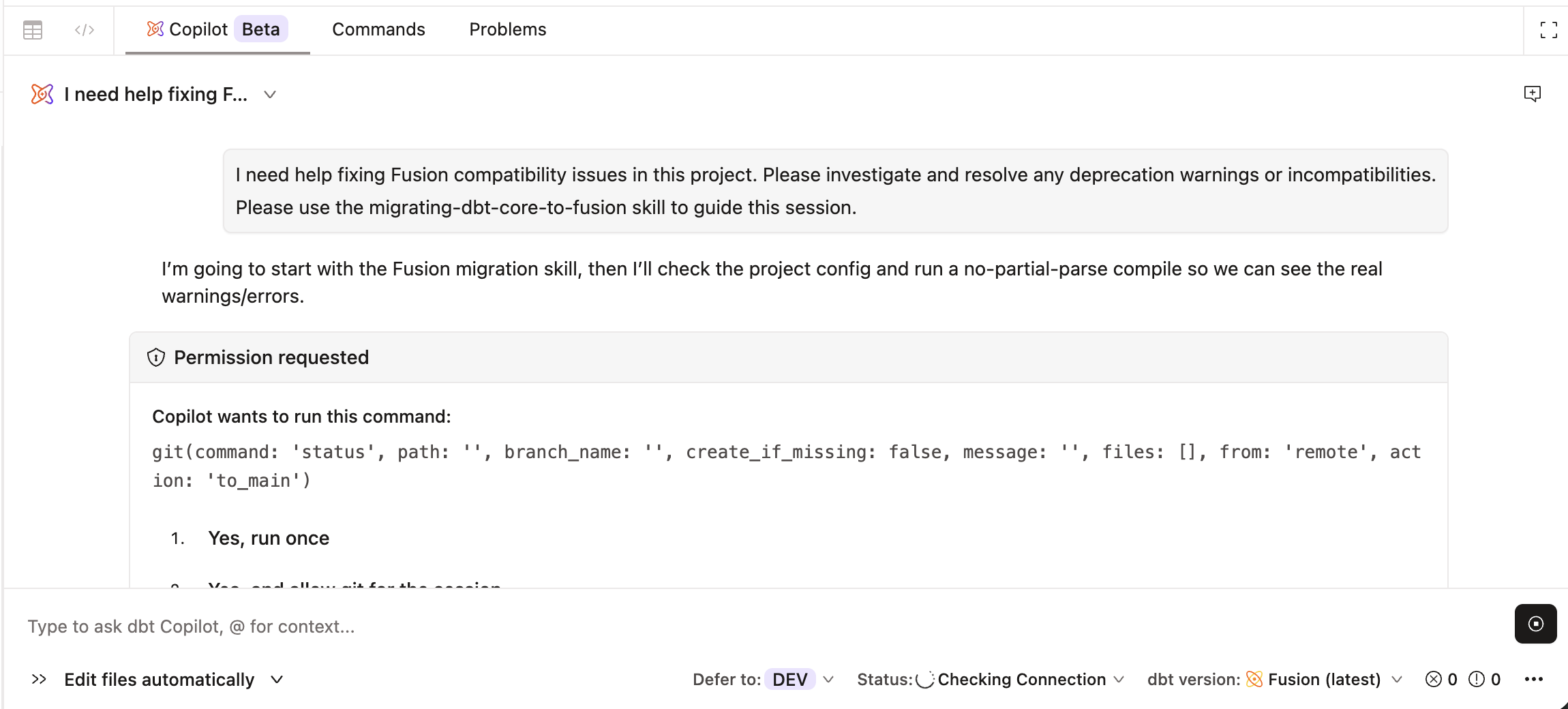 The Fusion migration prompt in Copilot The Fusion migration prompt in Copilot